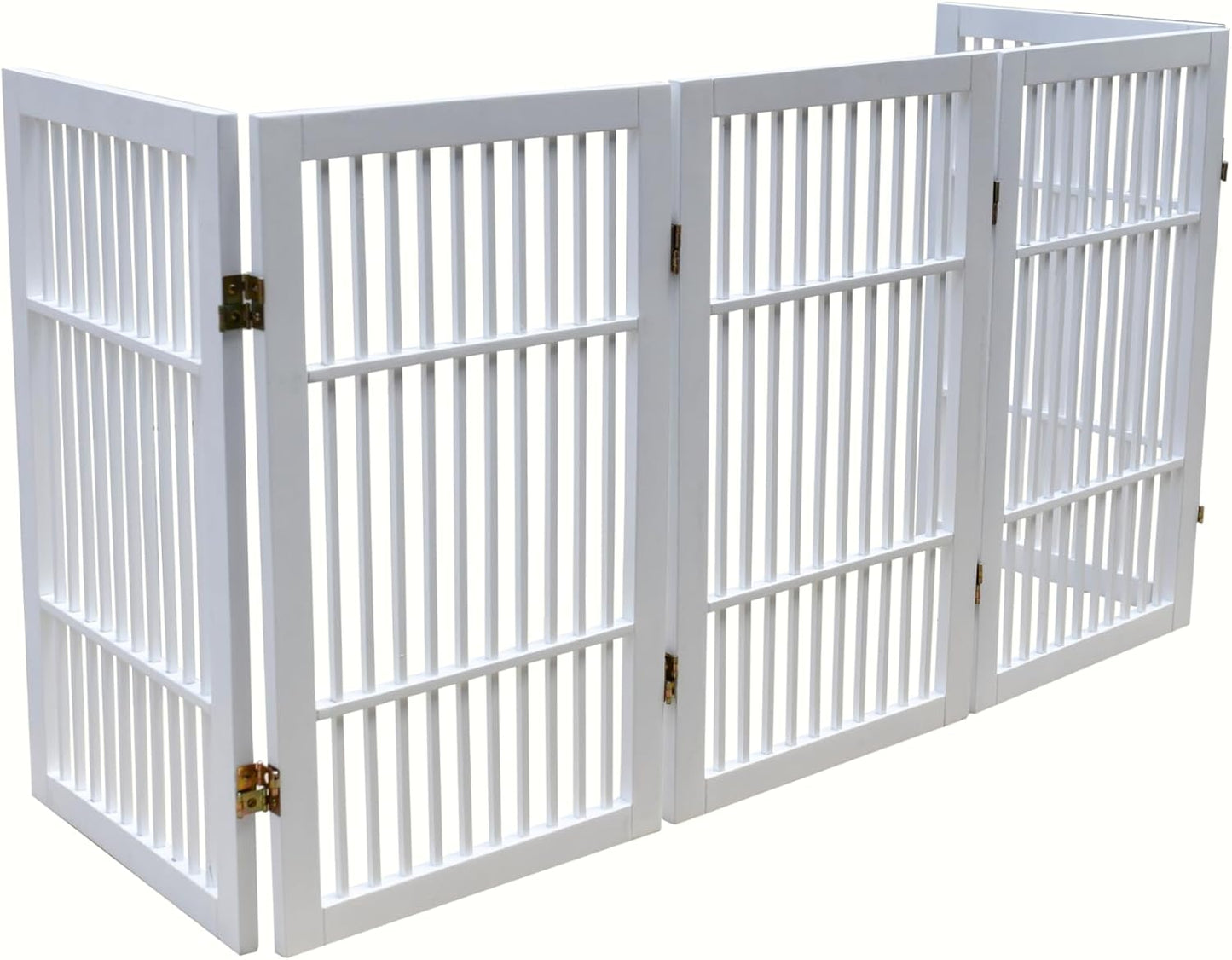 Urnporium Freestanding Wooden Dog Gate for Doorways – Foldable Acacia Wood Pet Gate, No Drill Portable Indoor/Outdoor Puppy Fence Barrier (White Pet Gate, 3 Panel 24" Tall)