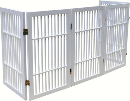 Urnporium Freestanding Wooden Dog Gate for Doorways – Foldable Acacia Wood Pet Gate, No Drill Portable Indoor/Outdoor Puppy Fence Barrier (White Pet Gate, 3 Panel 24" Tall)