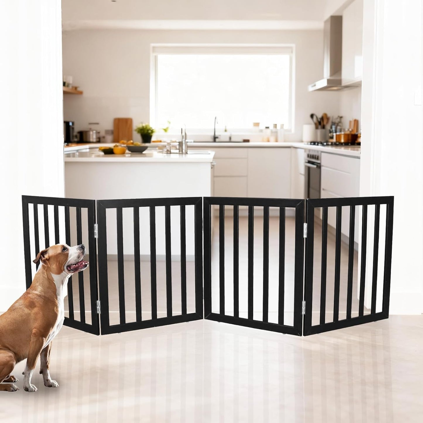 ZJSF Freestanding Indoor Dog Gate for House Foldable Wood Brown Puppy Gate for Doorways Pet Gate for Stairs Extra Wide Pet Fence 24" Height 2 Panels