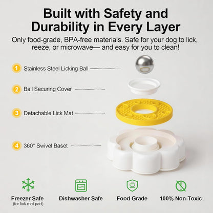 Rotating Dog Lick Mat with Stainless Steel Licking Ball, Slow Feeder Enrichment Toy for Dogs & Cats, Suction Cup Non-Slip Licking Bowl for Liquid Food, Reduces Boredom & Anxiety