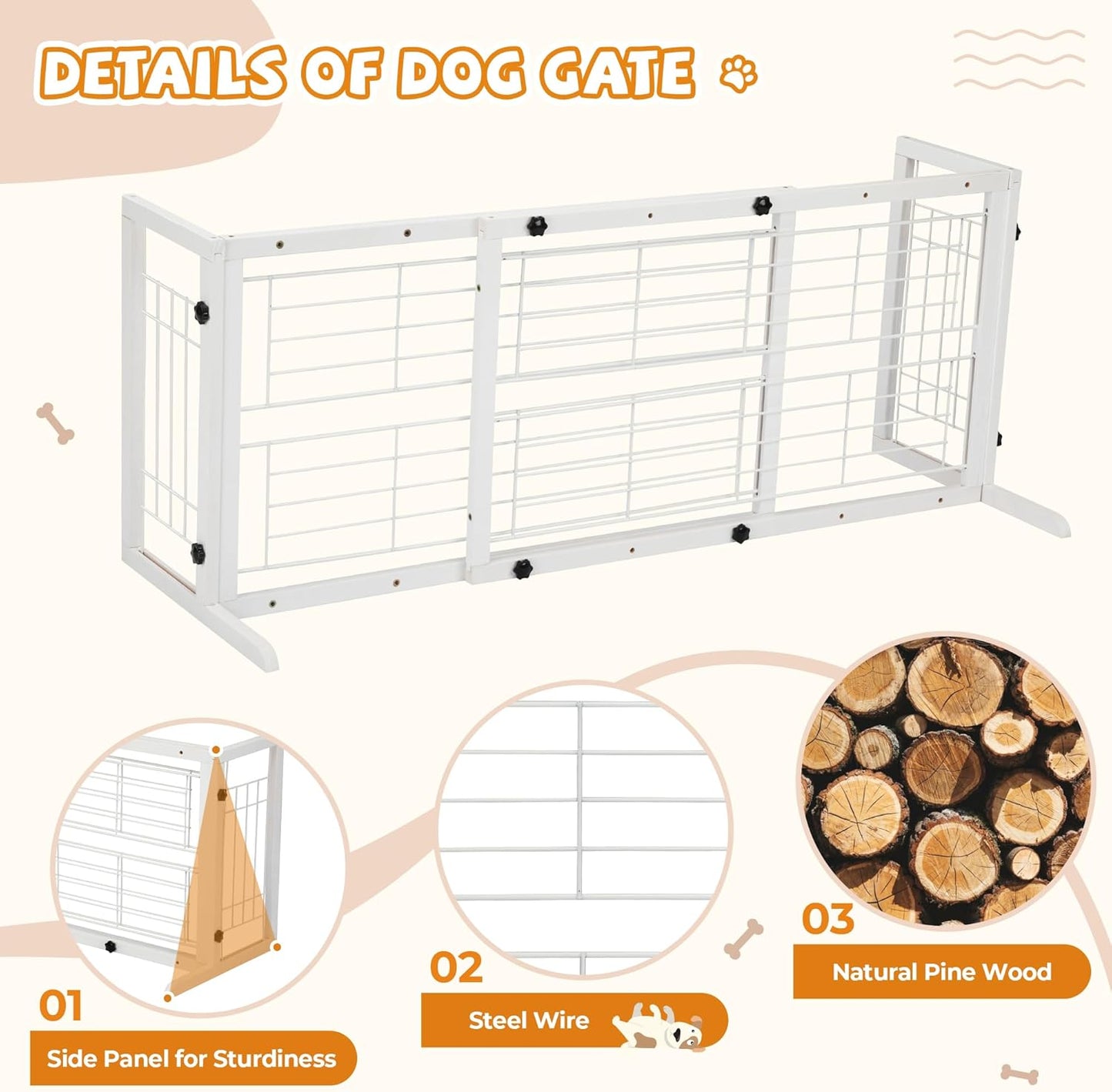 COZIWOW 38-67" Dog Gate Indoor, Free Standing Pet Gate for Doorways Extra Wide, Wooden Fence Puppy Safety Gates for The House, Stairs, Hallway, No Drilling Required,Brown
