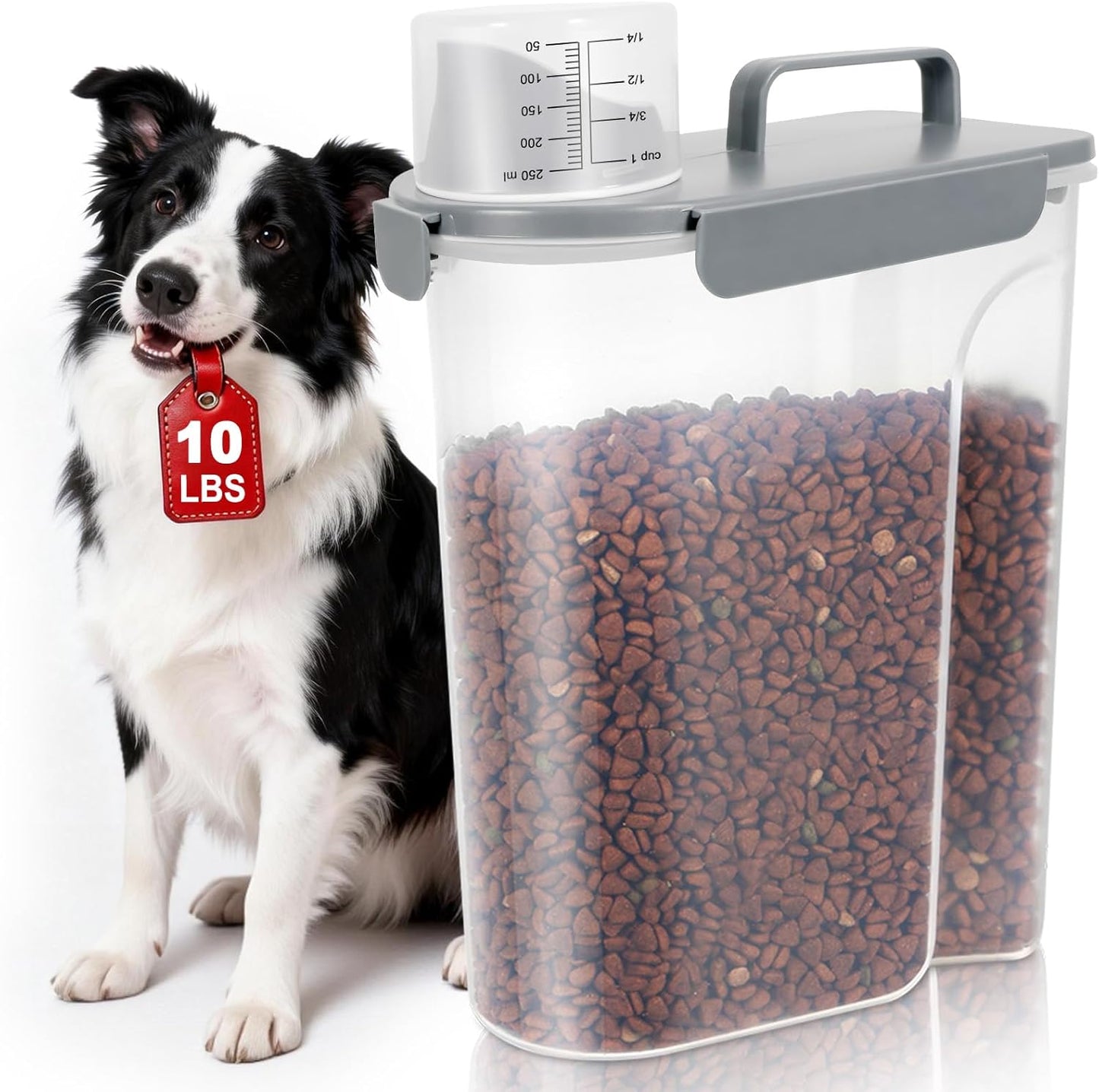 TBMax Dog Food Storage Container 5-7 lbs, Airtight Cat Food Container with Larger Spout & Measuring Cup, Portable Pet Food Storage Dispenser for Small Animal Kibble Storage, Bird Seed Container