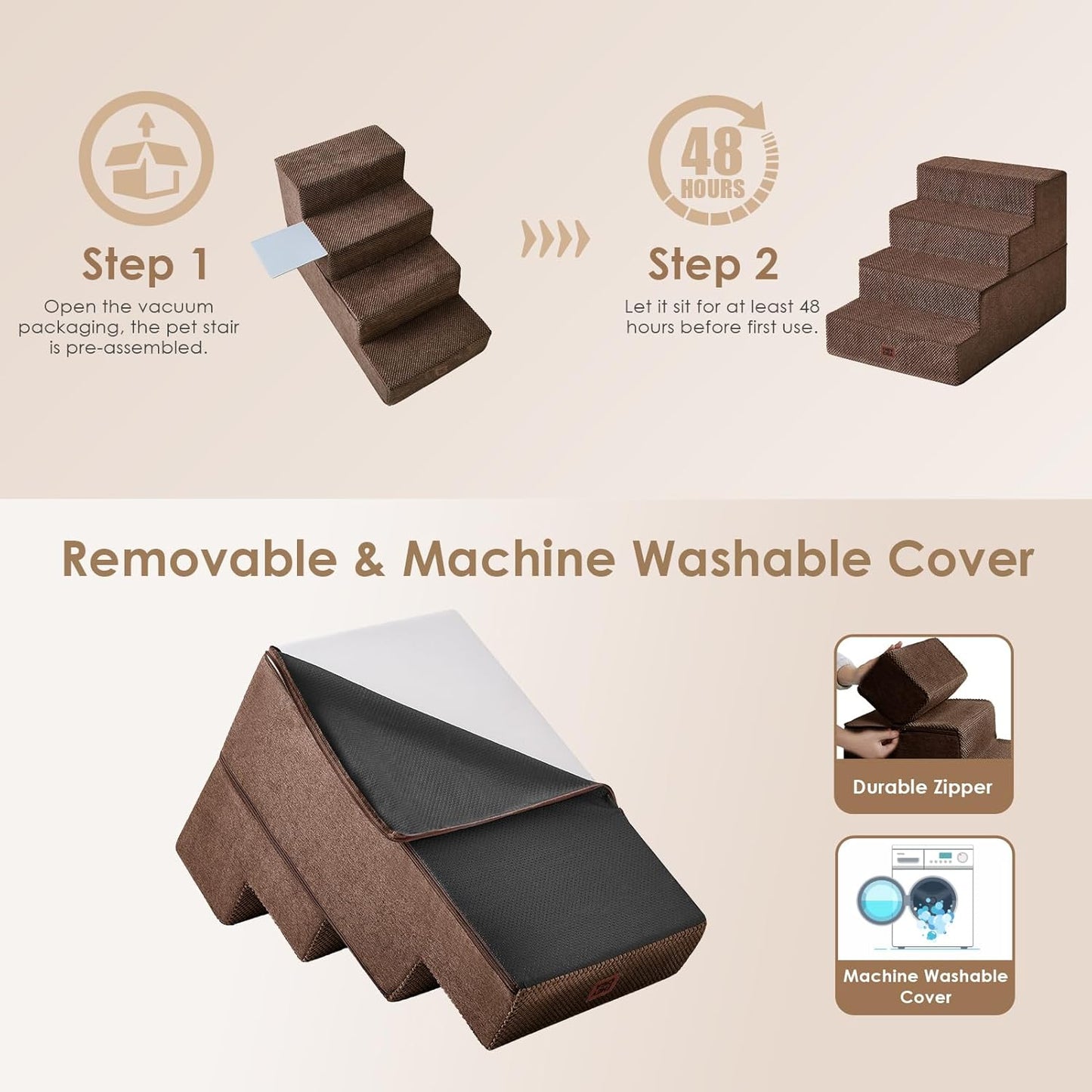EHEYCIGA Dog Stairs for High Bed 22.5" H, 5-Step Dog Steps for Bed, Pet Steps for Small Dogs and Cats, Non-Slip Balanced Pet Ramp Indoor, Grey