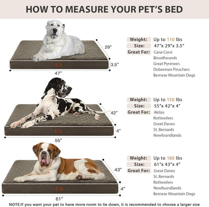 WNPETHOME Orthopedic Waterproof Extra Large Dogs Bed with Removable Washable Cover, Multi-Needle Quilting XL Crate Bed for Large Sized Dog, Light Grey