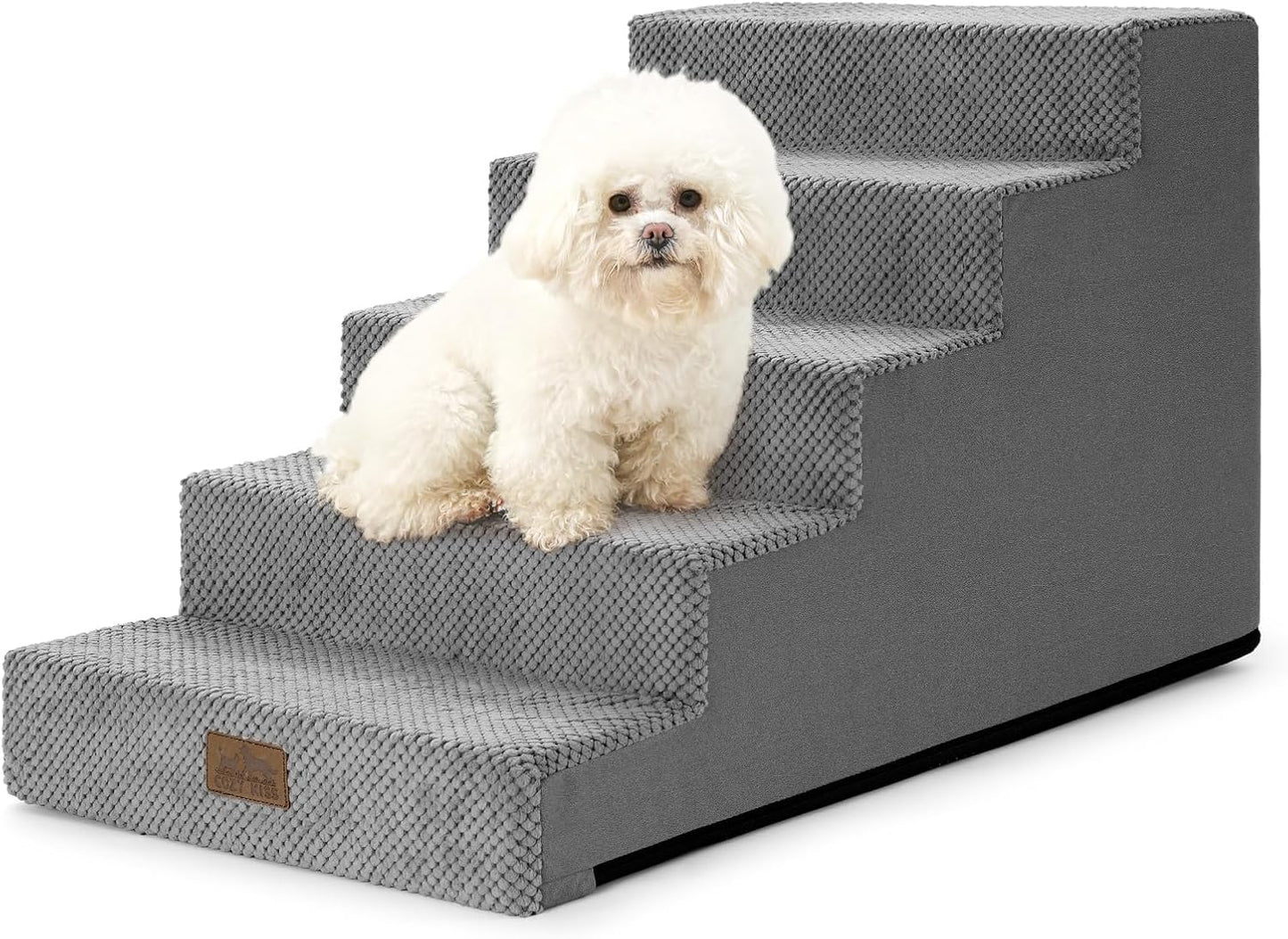 COZY KISS Dog Stairs for Small Dogs, 4 Tier Wider Pet Stairs for Couch and Beds, 17.7" H Non-Slip Dog Steps for Old Cats, Puppy, Small Medium Dogs, 17.7x23.6x17.7 inch, Beige