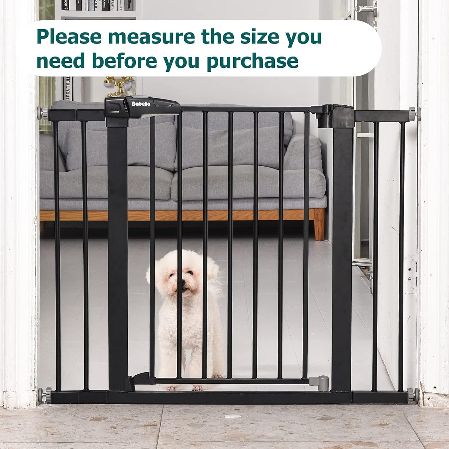 BABELIO Baby Metal Gate Extension with Wood Pattern, 5.5'' Extra Wide Pet Gate for Stairs & Doorways, Pressure Mounted Baby Gate Dog Gate, No Tools Required, 30'' Tall