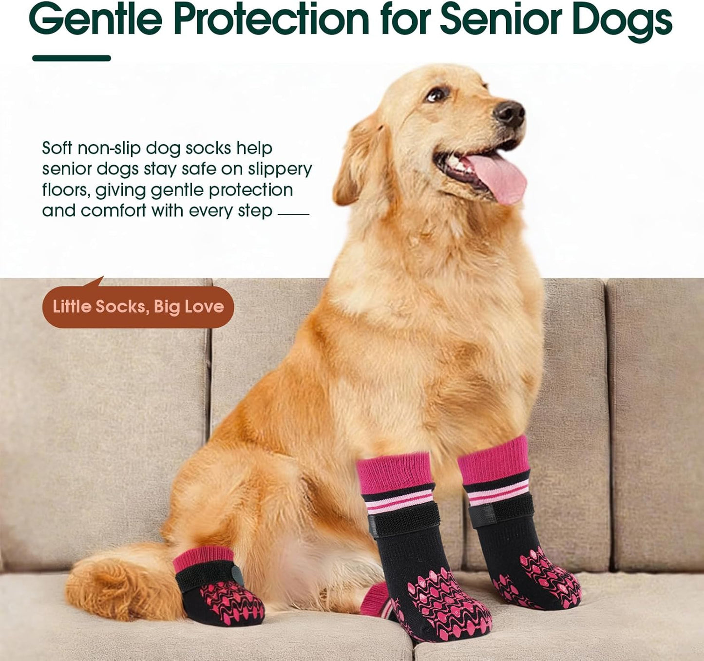 Kuoser Non Slip Dog Socks for Hardwood Floors, 4Pack Anti-Slip Dog Grippy Socks to Prevent Licking Paws, Dogs Booties Paw Protectors with Double-Sided Traction for Small Medium Large Senior Dogs, XS