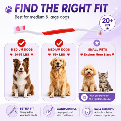 Dog Toothbrush – Newly Upgraded Dual-Head Design with 60° Wavy Bristles – Gently Surrounds Teeth for Deep Cleaning and Plaque Removal – Non-Slip Handle, Ideal for Daily Pet Dental Care (Pink, 1-Pack)