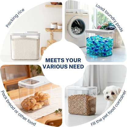 6 lbs Airtight Dog Cat Food Storage Container and Dog Treat Containers BPA-Free, PET Clear Stackable Pet Storage Bin, 1-Cup Scoop, 1-Sponge cleaning brush, Pop Top, With handle, Easy Mobility-Medium
