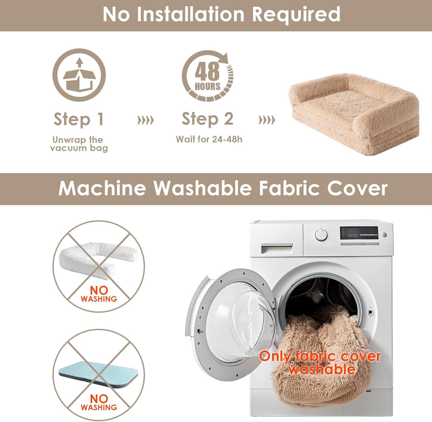 EHEYCIGA Foldable XXL Dog Bed for Large Sized Dog, 54"x38"x7.5" Faux Fur Fluffy Pet Couch Bed, Orthopedic Calming Memory Foam Big Pet Bed, Washable Pet Sofa Bed with Non-Slip Bottom, Dark Grey