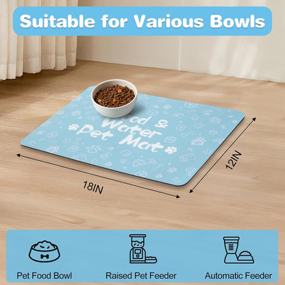 Pet Feeding Mat,Dog Cat Mat for Food and Water,Dog Bowl Waterproof Placemat with Rubber Backing,Absorbent Quick Dry Water Dispenser Mat for Pet（Dark Gray 12"×18"）