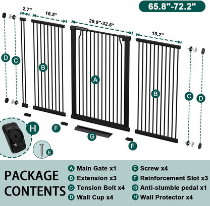 Fairy Baby 40.5" Extra Tall Baby Gate for Stairs, Fits Openings of 40.6" to 54.7" Wide, Extra Wide Dog Gate Indoor, Pressure Mounted Walk Thru Swing Auto Close Metal Puppy Barrier for Doorway, Black