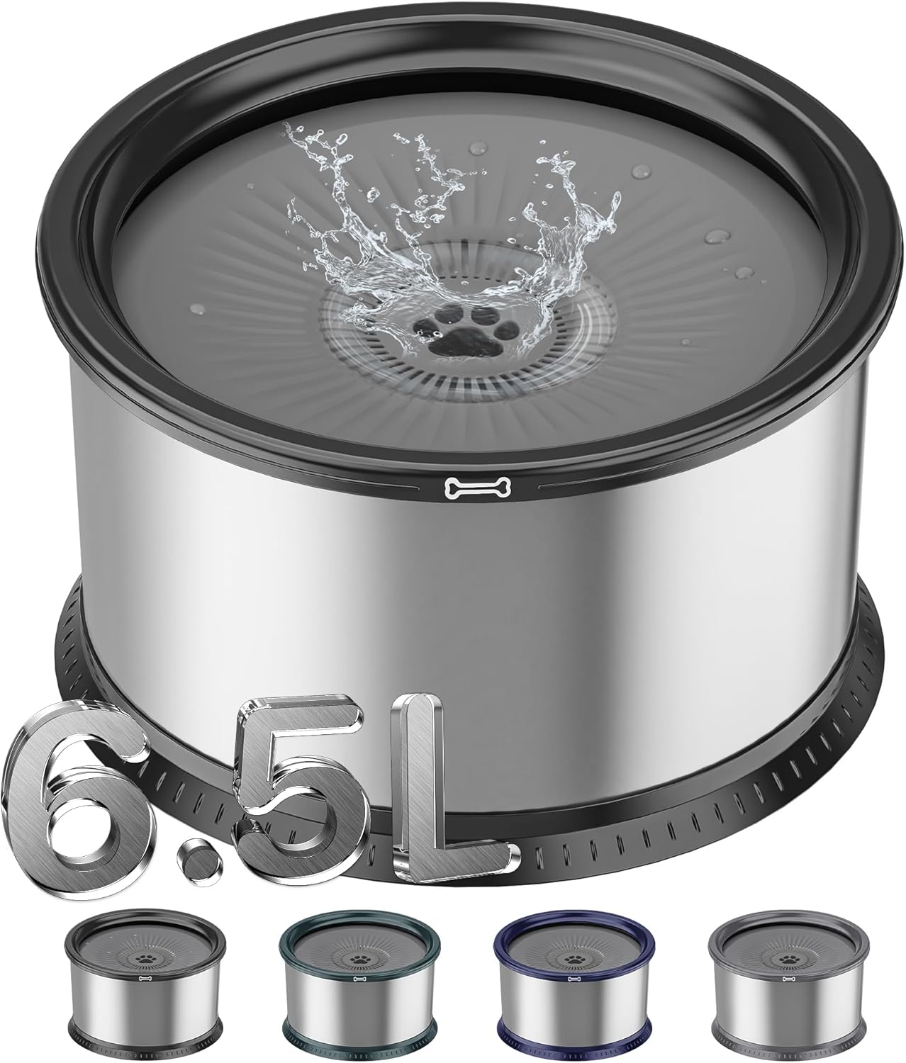 1.6 Gallon Dog Water Bowl, 6.5L/220oz Stainless Steel No Spill Water Bowl for Large Dogs, Super Large Capacity Splash Proof Pet Slow Drinking Water Bowl with Anti-Slip Mat for Mess Drinkers