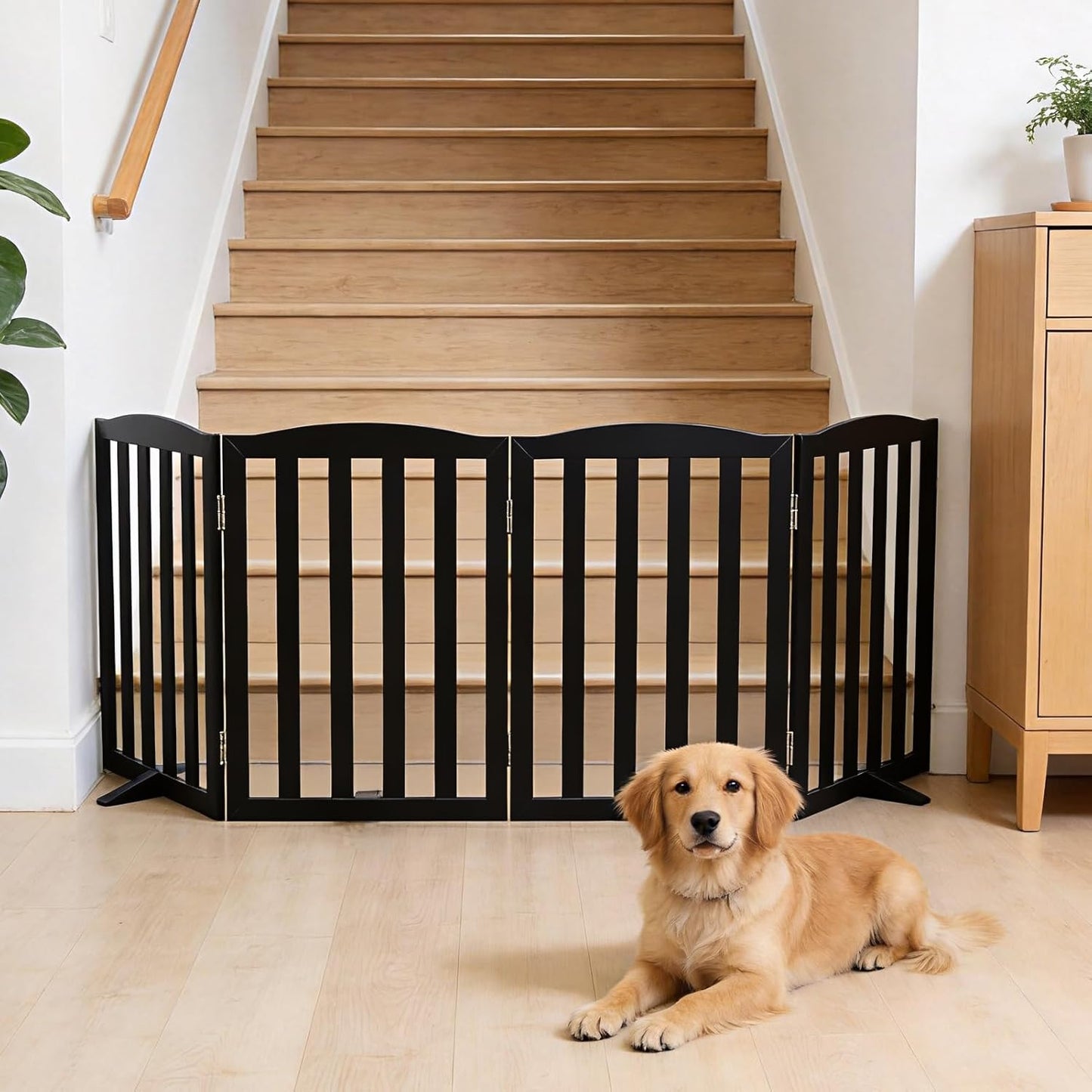 Freestanding Dog Gate Indoor,Doggie Gate Foldable Pet Gates for Doorways,Stairs or Hallways, Wooden Brown Pet Gate for the House, Pet Fence with Support Feet Included,24 "Height-3 Panels