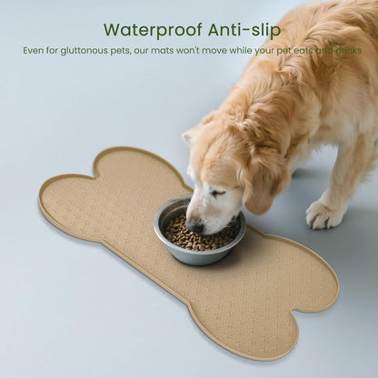 PWTAA Dog Food Mat Anti-Slip Silicone Dog Bowl Mat Thicker Pet Placemat Waterproof Cat Feeder Pad with Raised Edge Puppy Kitten Feeding Mats Suitable Small Medium-Sized Dogs Cats Eating Tray