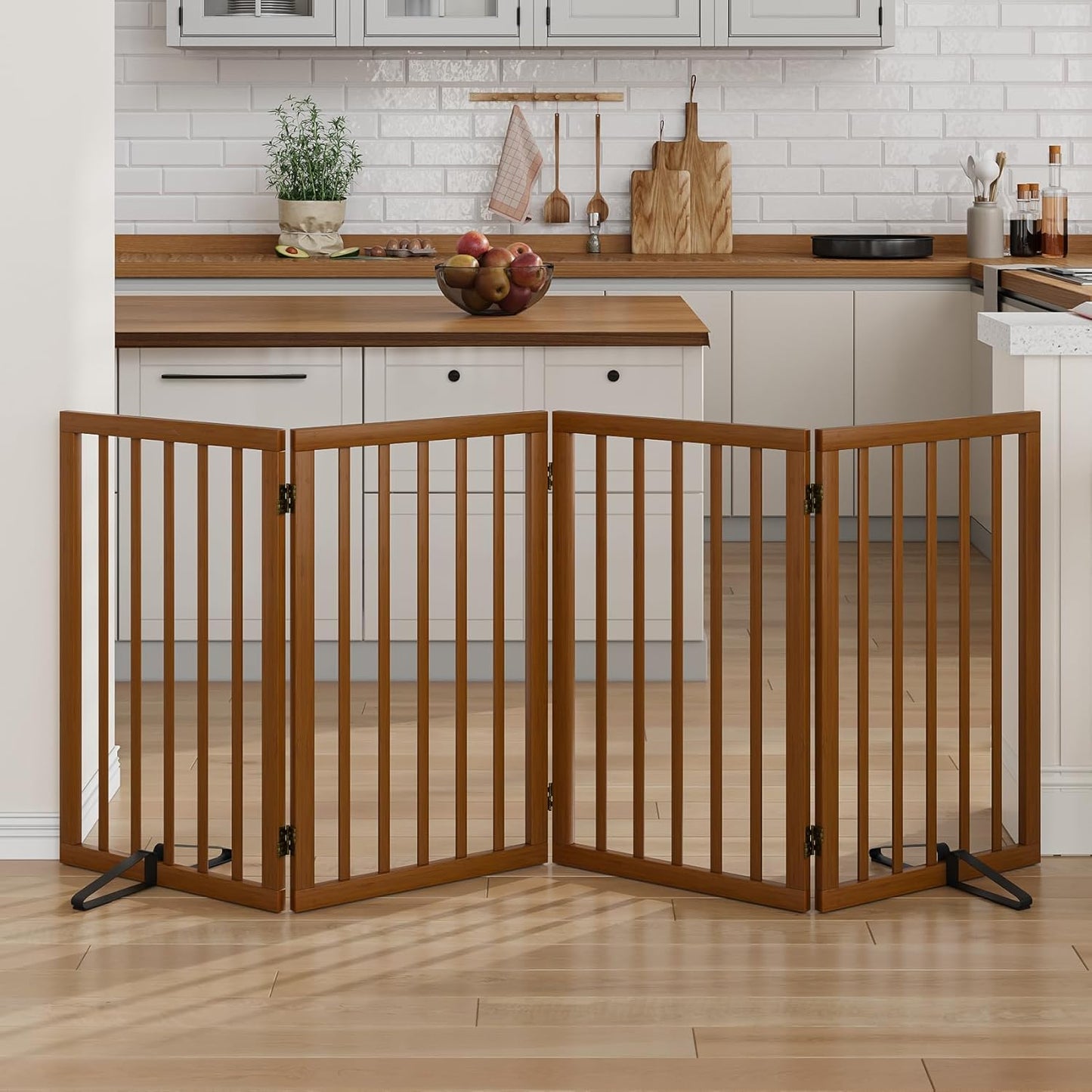 Dog Gate 32" Tall Foldable Dog Gate for Doorways Freestanding Pet Gate for Dogs Indoor (Walnut, 3 Panel)