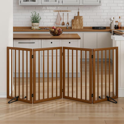 Dog Gate 32" Tall Foldable Dog Gate for Doorways Freestanding Pet Gate for Dogs Indoor (Walnut, 3 Panel)