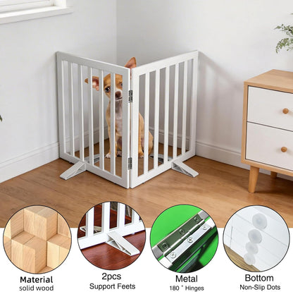 ZJSF Freestanding Indoor Dog Gate for House Foldable Wood Puppy Gate for Doorways Pet Gate for Stairs Extra Wide Pet Fence, Brown, 24" Height 3 Panels