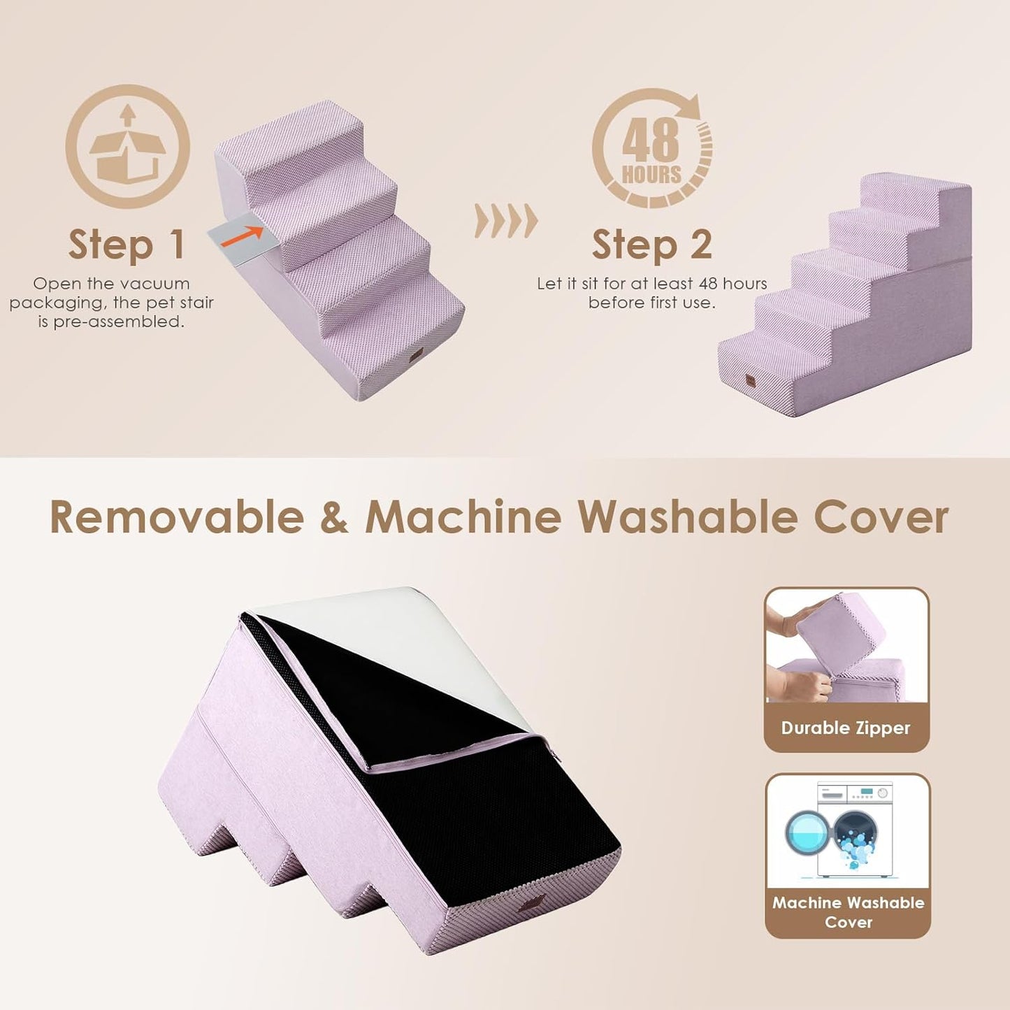 EHEYCIGA Dog Stairs for High Bed 22.5" H, 5-Step Dog Steps for Bed, Pet Steps for Small Dogs and Cats, Non-Slip Balanced Pet Ramp Indoor, Grey