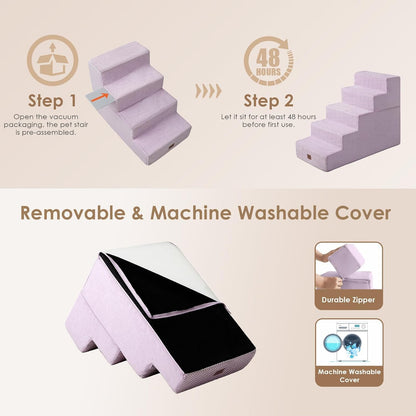 EHEYCIGA Dog Stairs for High Bed 22.5" H, 5-Step Dog Steps for Bed, Pet Steps for Small Dogs and Cats, Non-Slip Balanced Pet Ramp Indoor, Grey