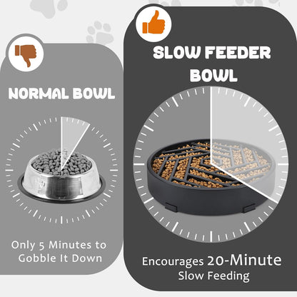 WHIPPY Slow Feeder Dog Bowl, Puzzle Maze Design to Slow Down Eating, 3-Cup Capacity, Anti-Gulping Food Bowl for Medium & Large Dogs,Black