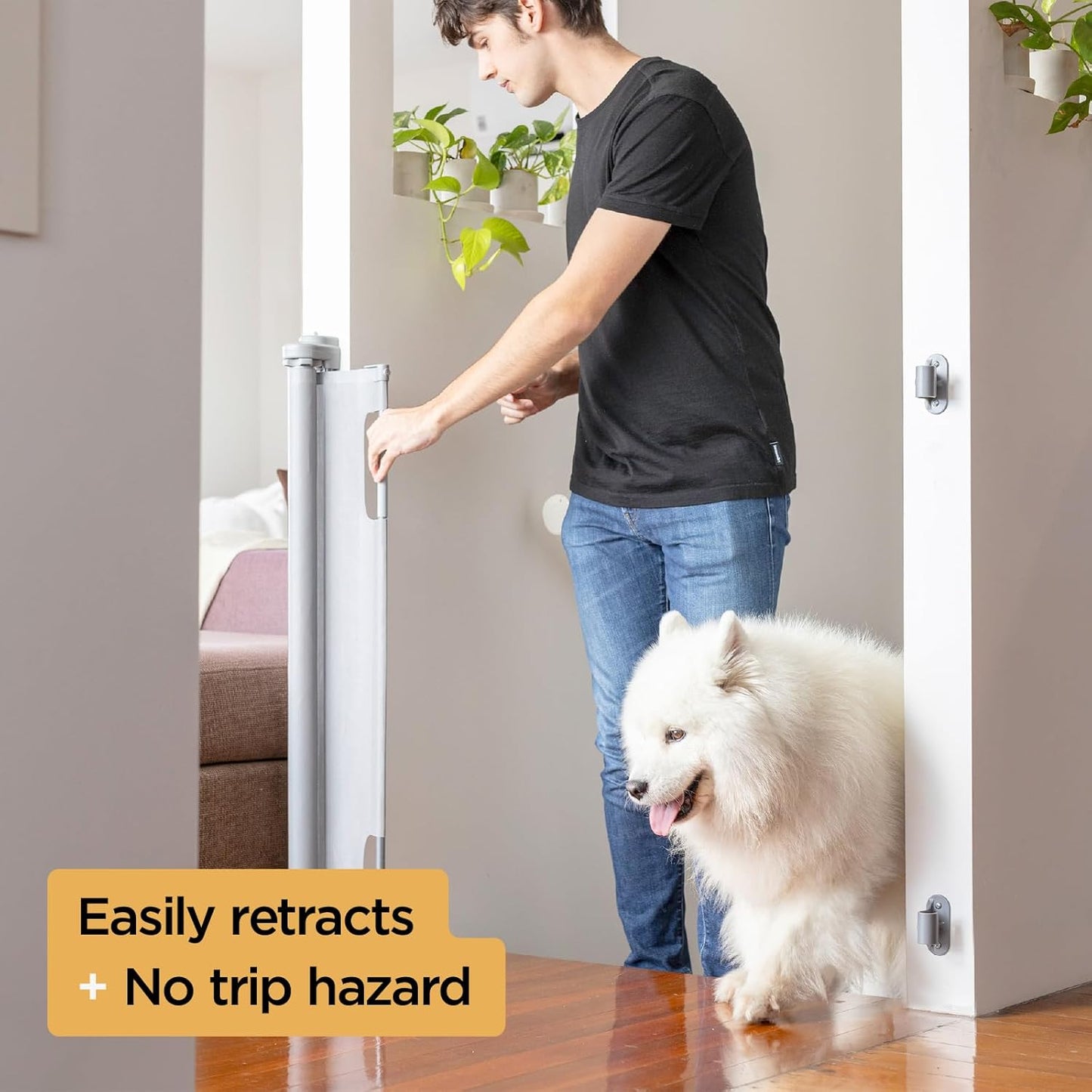 Hakuna Pets Indoor/Outdoor Paw Proof Retractable Dog Gate, 36.6" Tall Extends to 71" Wide, Black