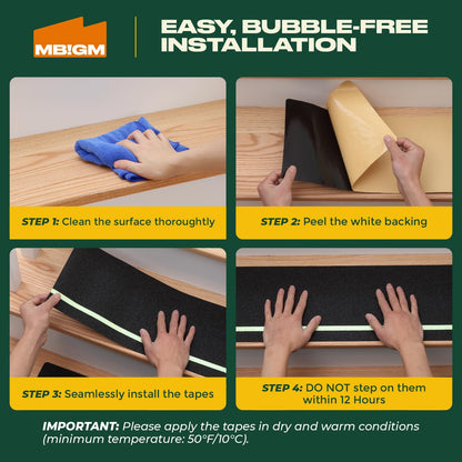 MBIGM 12-Pack Non-Slip Outdoor Stair Treads - Anti Slip 8" X 30" Grip Tape Adhesive Strips - Heavy Duty Traction for Steps, Staircase, Deck