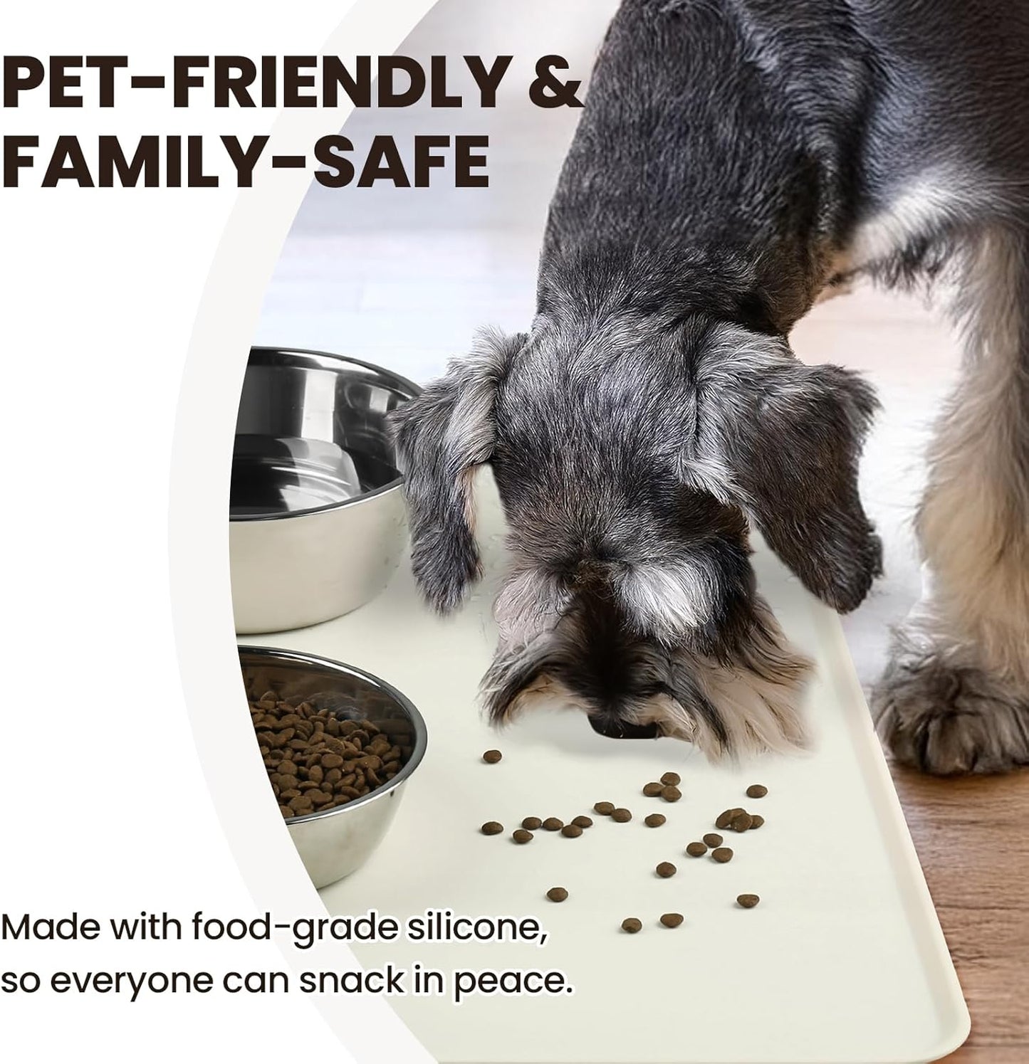 VIVAGLORY Dog Food Mat Flexmat Dog Bowl Mat, Placemat Food Tray with Raised Edges & Lip for Indoor Floor, Non Slip Waterproof Silicone Dish Placemat for Cat & Pet, S, Grey