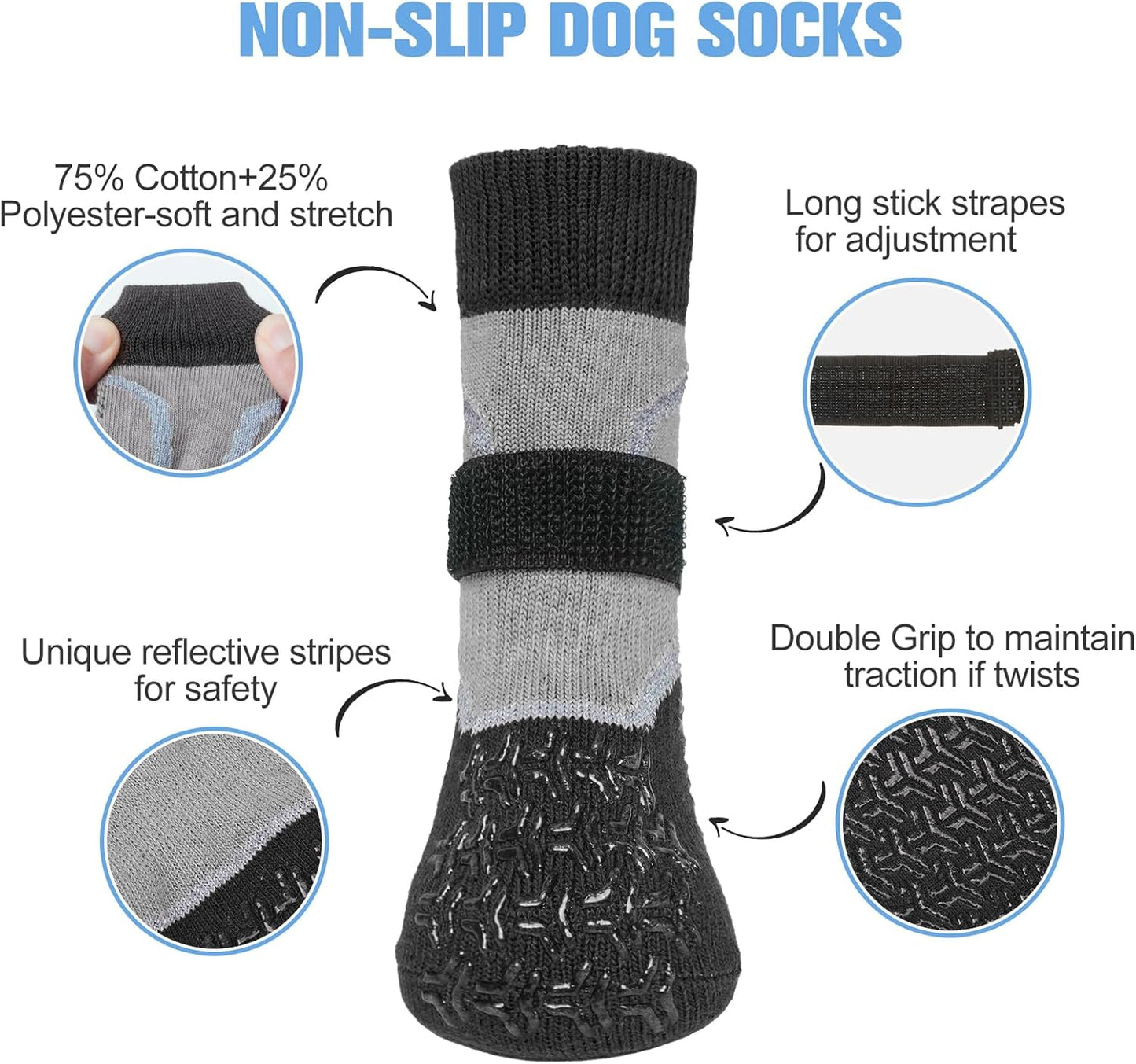 BEAUTYZOO 6PCS Dog Socks to Prevent Licking Paws, Anti Slip Dog Shoes for Hot Pavement Hardwood Floors, Traction Control Toe Grips Boots & Paw Protectors for Small Medium Large Senior Dogs, Grey S