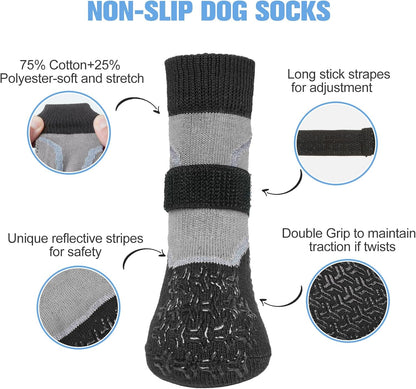 BEAUTYZOO 6PCS Dog Socks to Prevent Licking Paws, Anti Slip Dog Shoes for Hot Pavement Hardwood Floors, Traction Control Toe Grips Boots & Paw Protectors for Small Medium Large Senior Dogs, Grey S