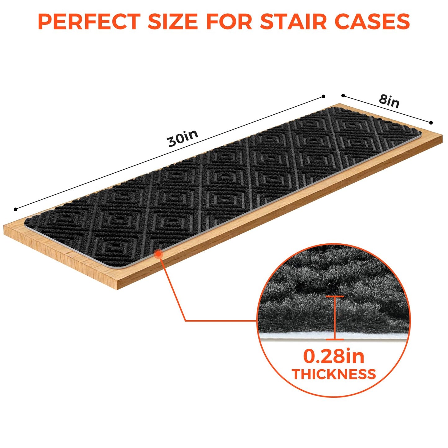 BAGAIL 15 Pack Non-Slip Stair Treads for Wooden Steps, 8"x30" Peel and Stick Carpet Stair Runners, Machine Washable Indoor Step Covers with No-Residue Adhesive for Dogs, Kids & Elderly - Dark Gray