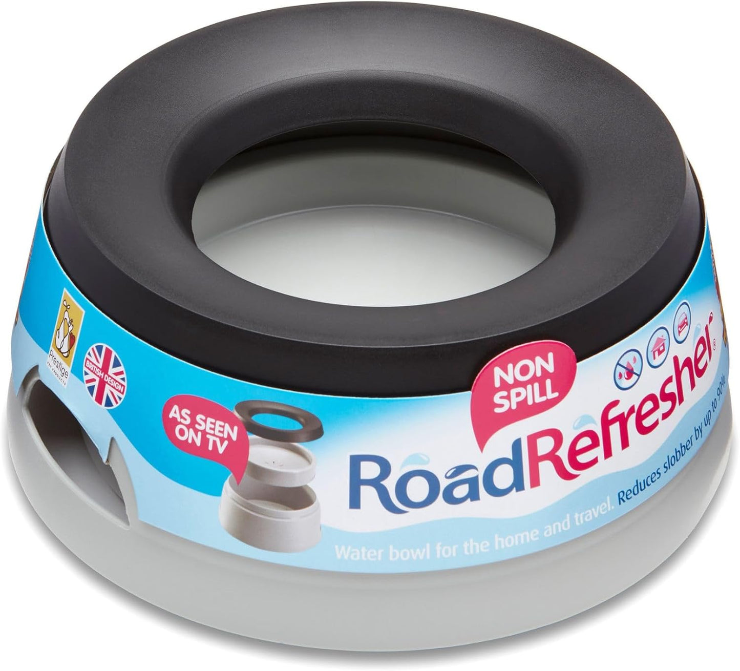 Prestige Pets Road Refresher™️ - Cat and Dog Water Bowl Dispenser - No Spill Water Bowl for Dogs and Cats - Travel Cat Bowl or Dog Bowl - Grey - Large