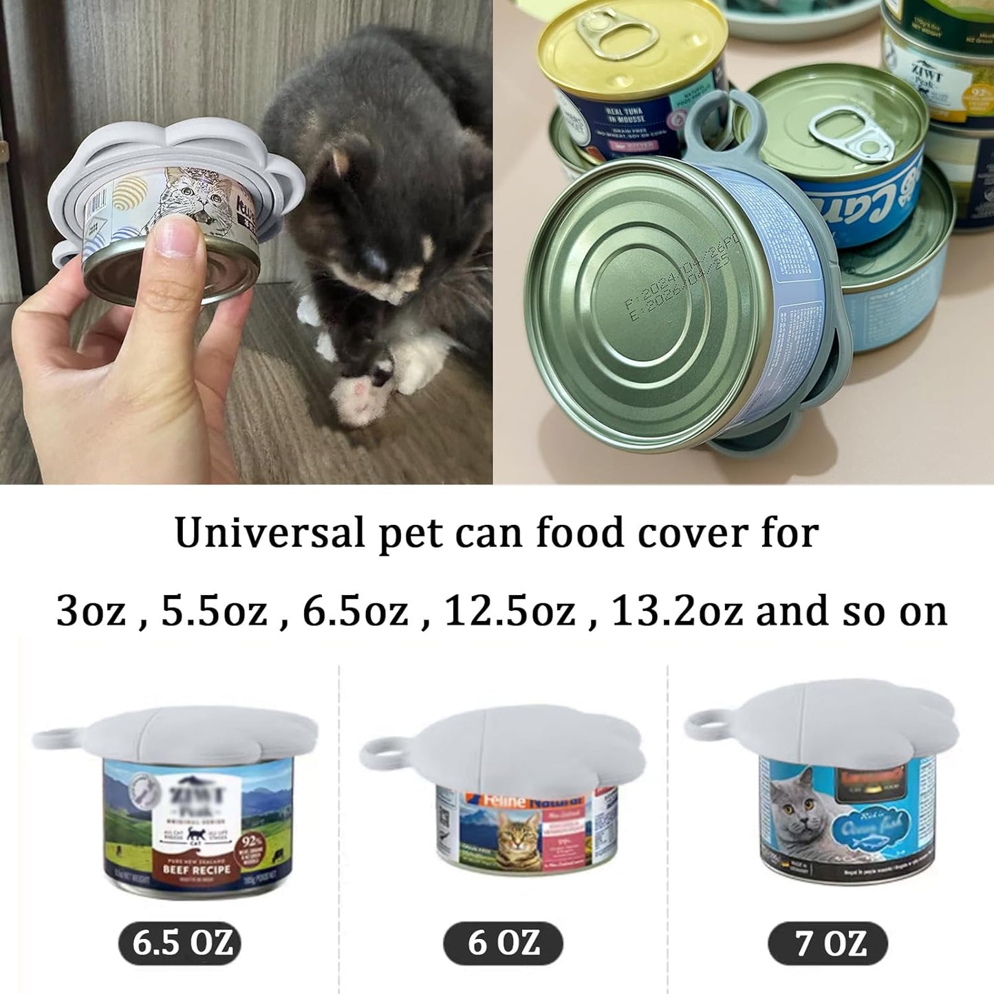 Pet Can Opener & 3 Pcs Cat Food Can Lids | Universal BPA Free Silicone Covers & Multi-Function Wet Food Spoon for Cat and Dog Food(Dark Blue)