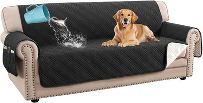 H.VERSAILTEX 100% Waterproof Slipcovers for Couches and Sofas Modern Pet Couch Cover Thick Soft Furniture Protector with Elastic Straps(Sofa, Lily Pad/Beige)