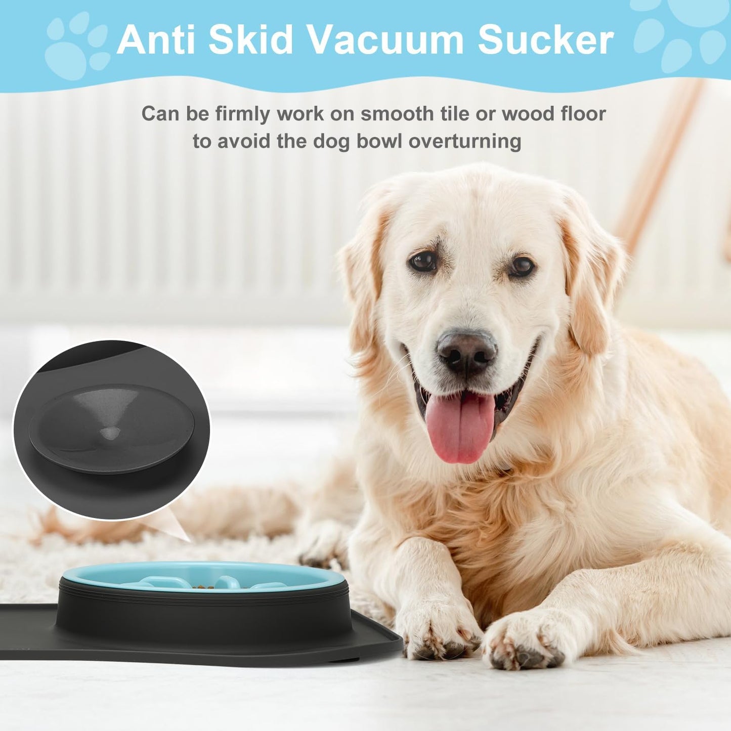 Anipaw Slow Feeder Dog Bowls 3 in 1 Stainless Steel Food and Water Bowls with Non-Spill and Skid Silicone Mat to Slow Down Eating for Large Medium Small Breed Size Dogs and Cats