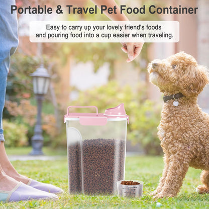 Dog Cat Food Storage Container, Pet Food Container Airtight with Large Spout & Cup, BPA-Free Plastic Food Dispenser for Pet Food, Bird Seed, Rice, Flour - Pink 2.5-5lb (1 pack)