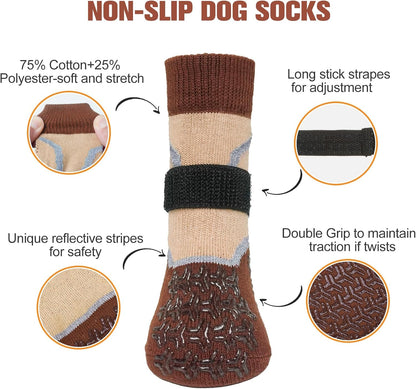 BEAUTYZOO 6PCS Dog Socks to Prevent Licking Paws, Anti Slip Dog Shoes for Hot Pavement Hardwood Floors, Traction Control Toe Grips Boots & Paw Protectors for Small Medium Large Senior Dogs, Grey S
