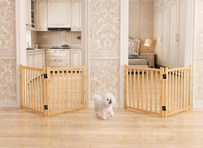 YOCAN Non-Painted Wood FreeStanding Pet Gate for Dogs,Wooden Dog Gates for Doorways, Stairs,The House, Dog Fences Indoor Puppy Gate-2 Panel H:23”