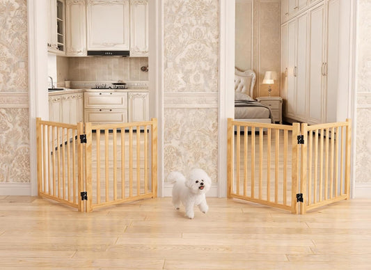 YOCAN Non-Painted Wood FreeStanding Pet Gate for Dogs,Wooden Dog Gates for Doorways, Stairs,The House, Dog Fences Indoor Puppy Gate-2 Panel H:23”