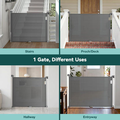 Babepai Retractable Baby Gates for Stairs, Retractable Dog Gate for Indoor/Outdoor Use | Child Gates for Doorways, Deck, Porch, Hallways, Patio (White, 55" Wide 34" Height)