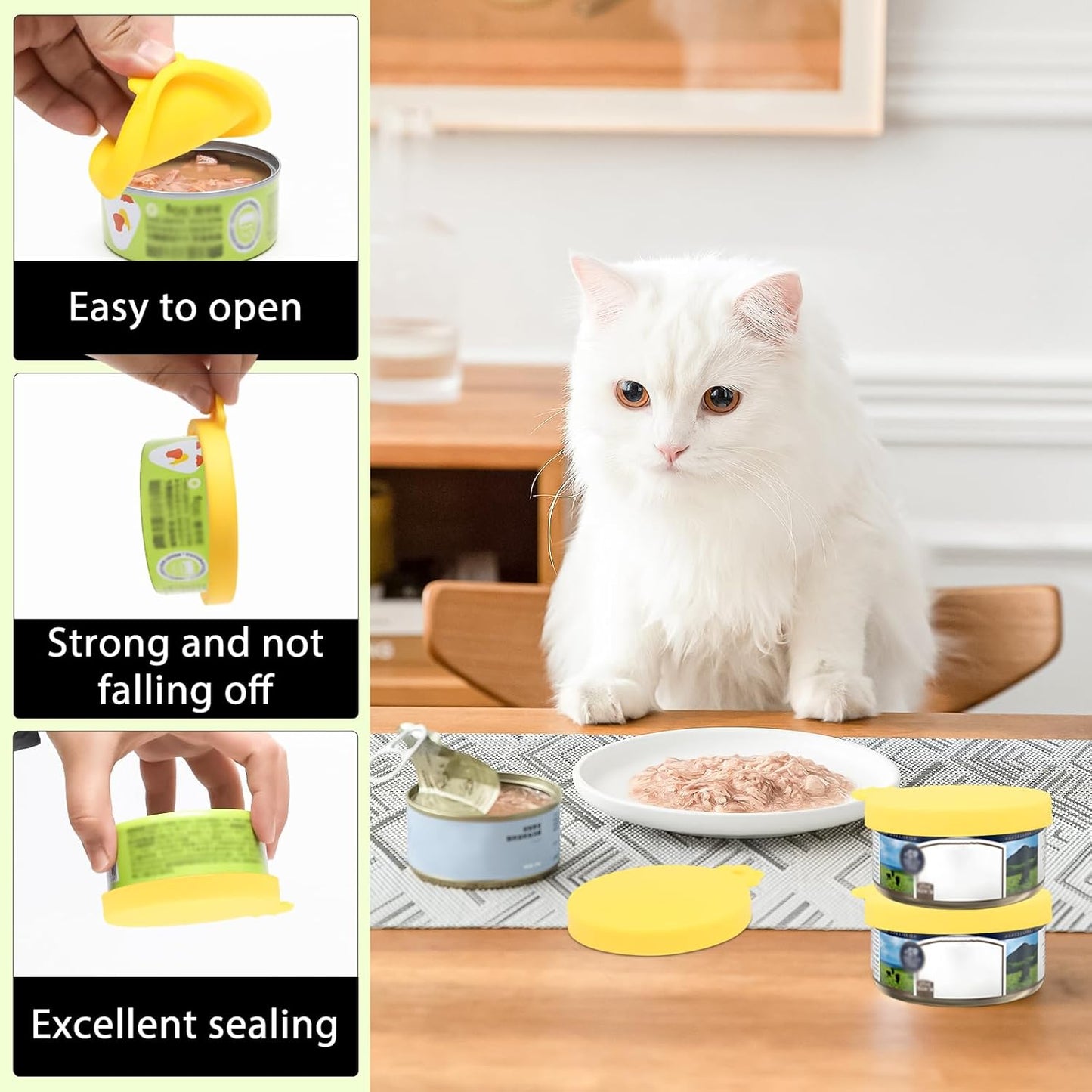 PINE & LINEN 4 Pcs 2.5inch Durable Pet Can Lids, Silicone Small Pet Can Covers Waterproof Cat Food Cans Lids for 3 oz Cat Food Cans（Yellow+Red+Pink+Blue）
