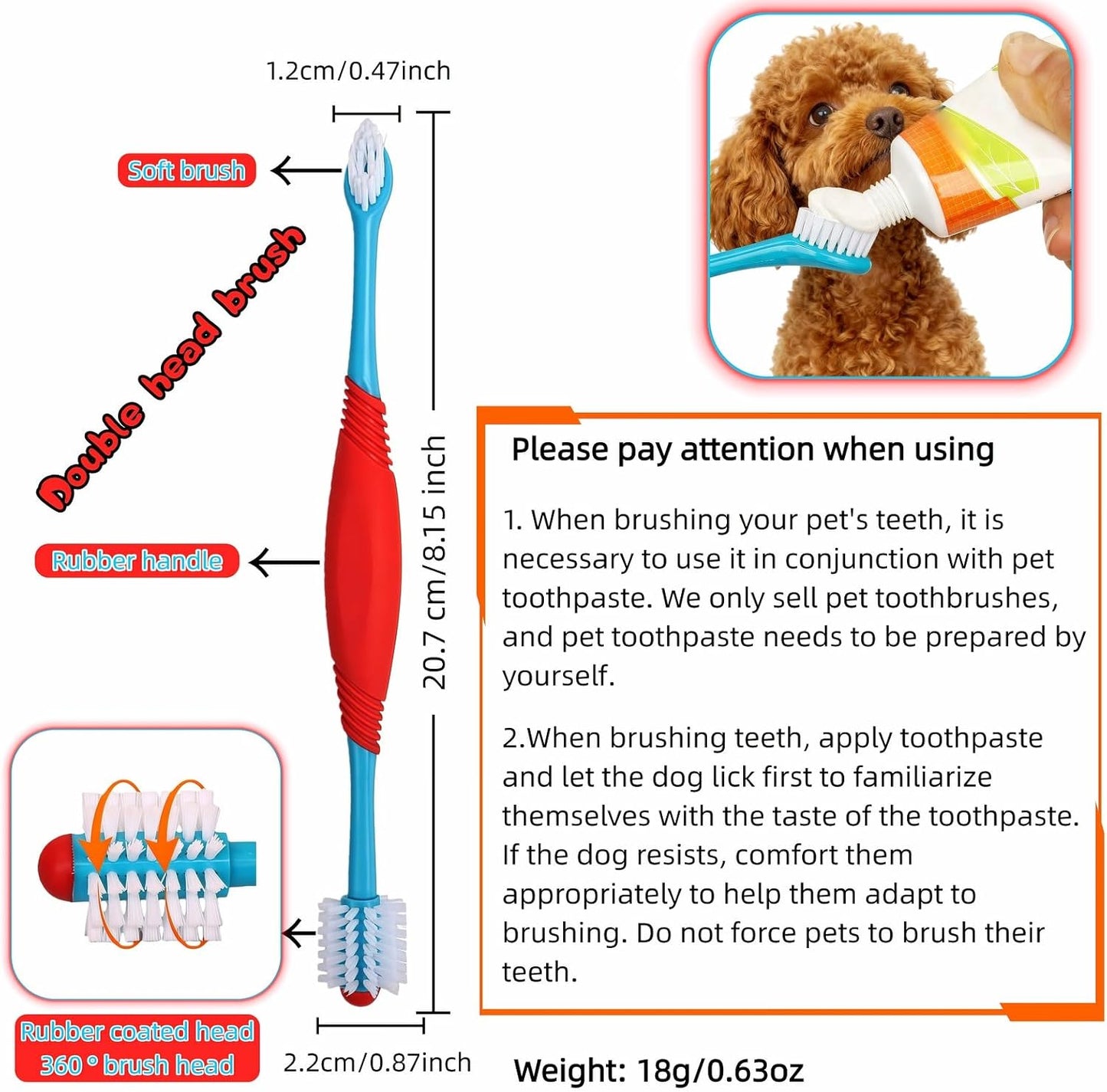 Dog Toothbrush, 360° & Double-Headed Dog Dental Care Kit for Small & Large Dogs, Pet Finger Toothbrush & Toothbrush Set for Effective Plaque Removal, Clean Teeth, Fresh Breath, and Gum Health