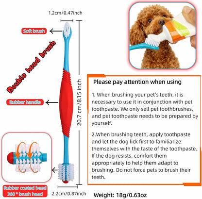 Dog Toothbrush, 360° & Double-Headed Dog Dental Care Kit for Small & Large Dogs, Pet Finger Toothbrush & Toothbrush Set for Effective Plaque Removal, Clean Teeth, Fresh Breath, and Gum Health