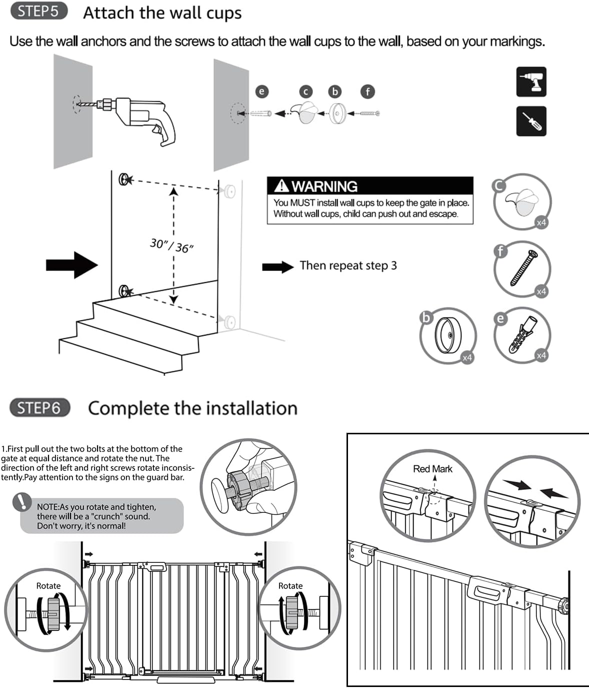Mom's Choice-GROWNSY Baby Gate for Stairs, 30.5"-43" Pressure Mounted Pet Gate for Doorways-Auto Close Dog Gate for The House-Easy Installation & Walk Thru Wide Safety Gate, Black