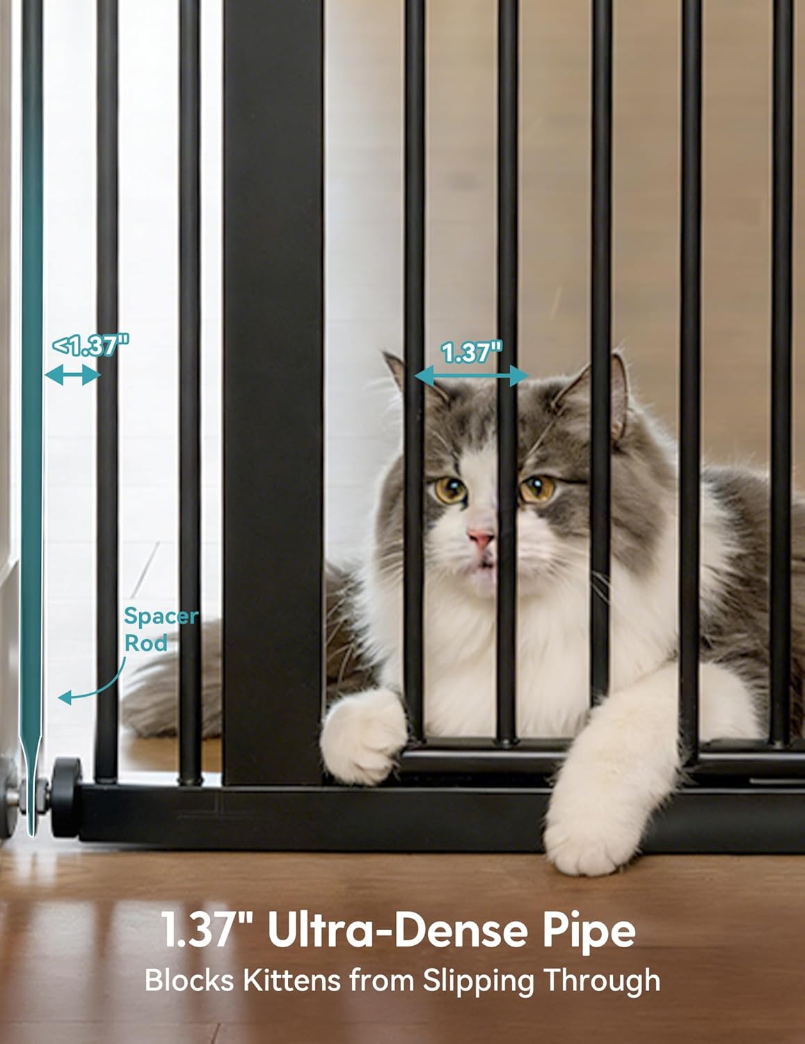 No Pawblems 55" Extra Tall Pet Gate for Cat/Dog, 29-40" Wide Auto Close Tall Dog Gate for Doorways/Hallways, 1.37" Ultra Narrow Spacing, NO Drilling Pressure Mounted, Black