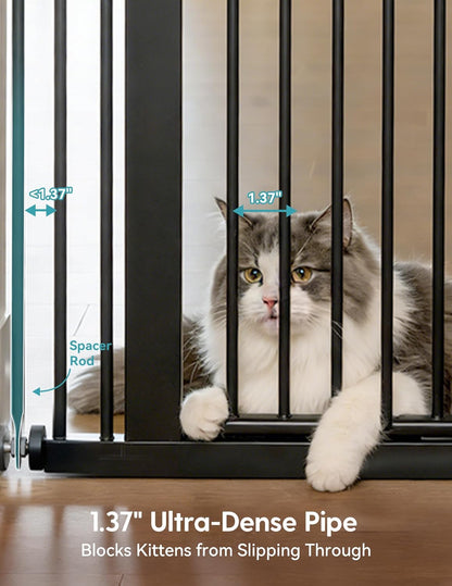 No Pawblems 55" Extra Tall Pet Gate for Cat/Dog, 29-40" Wide Auto Close Tall Dog Gate for Doorways/Hallways, 1.37" Ultra Narrow Spacing, NO Drilling Pressure Mounted, Black