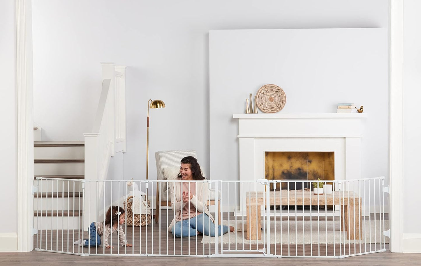 Regalo Safety 28"-76” Super Wide Configurable Baby Gate for Doorways & Open Spaces, 3-Panel Wall Mounted Safety Gate with Door for Babies, Toddlers & Pets, Includes Wall Mount Hardware