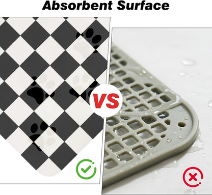 CooRug Checkered Dog Food Mat, Absorbent Leak-Proof Pet Feeding Mat, Quick Dry Cat Food Mat for Messy Drinkers 12" x 20" Khaki