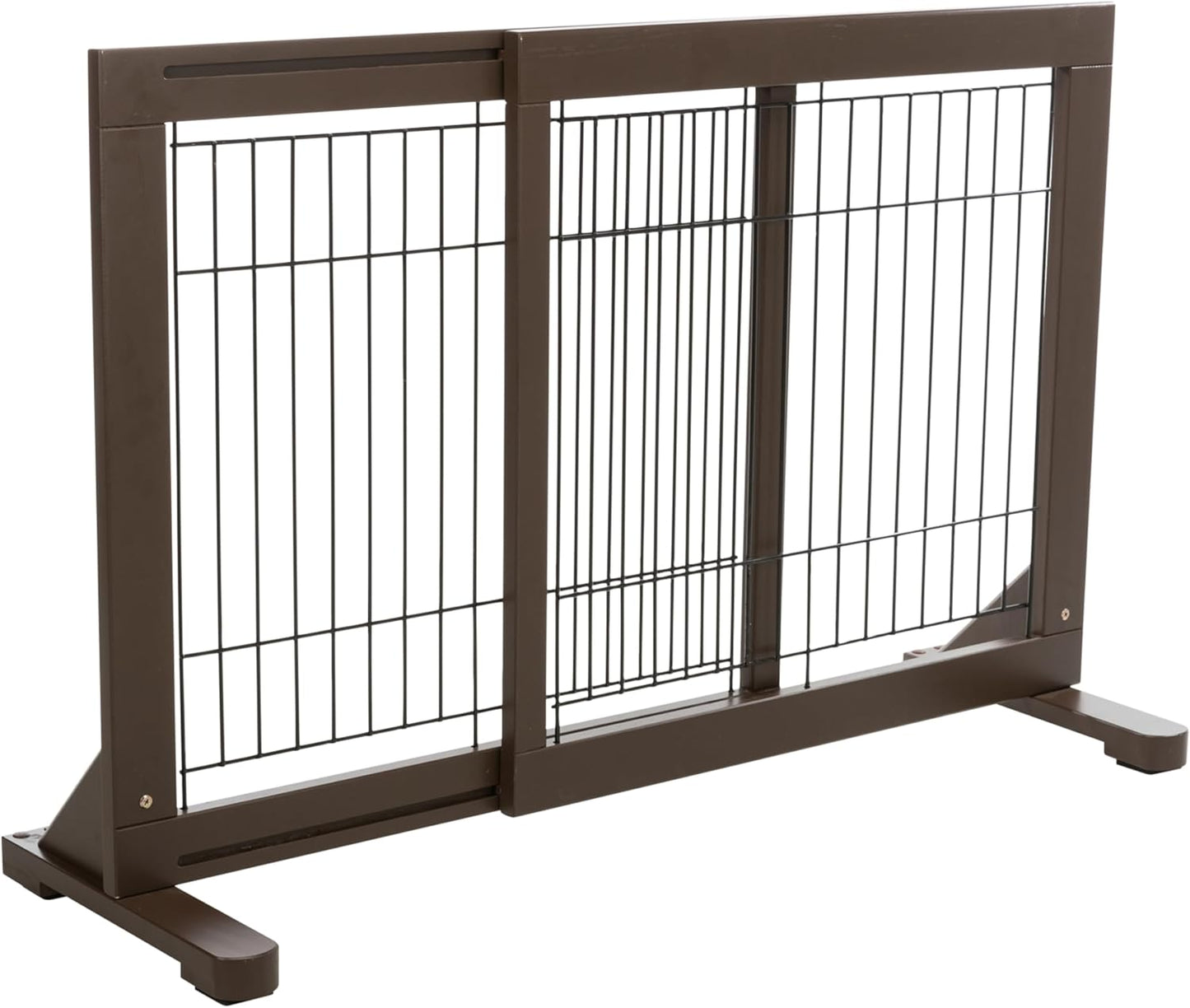 Trixie Expandable Wooden Freestanding Pet Gate, 24-in Tall Easily Step Over Barrier, Fence Expands to Fit Door Openings 25.5 to 42.5-in, Brown