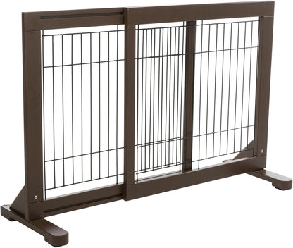 Trixie Expandable Wooden Freestanding Pet Gate, 24-in Tall Easily Step Over Barrier, Fence Expands to Fit Door Openings 25.5 to 42.5-in, Brown